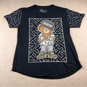 Vibe Black Graphic Teddy Bear Hustle Tee with Yellow Accents